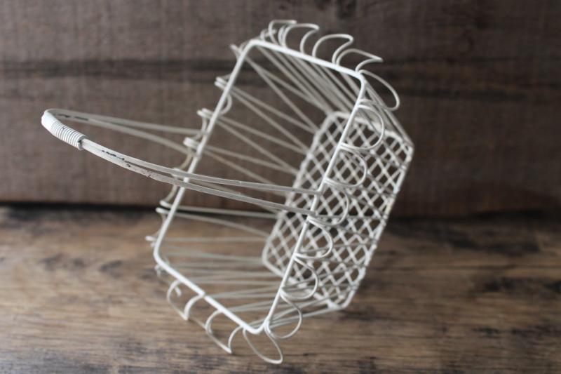 photo of chippy white vintage wire basket, mini wirework basket rustic farmhouse decor #3