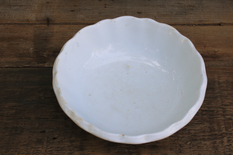 photo of chunky old white ironstone bowl with pie crust edge, vintage Johnson Bros Royal Ironstone China  #2