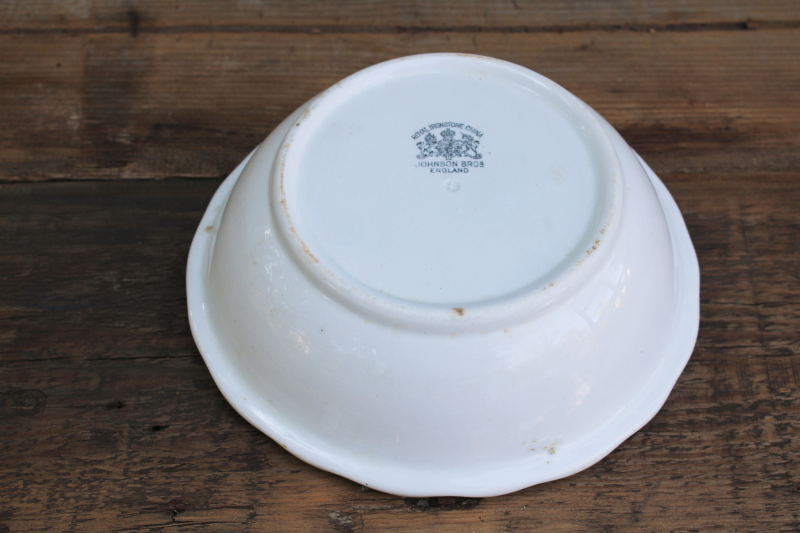 photo of chunky old white ironstone bowl with pie crust edge, vintage Johnson Bros Royal Ironstone China  #4
