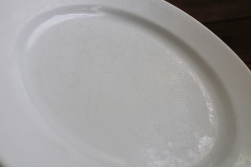 photo of chunky old white ironstone china plates, antique English backstamps Royal Arms marks #4