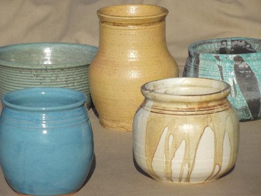 photo of chunky rustic hand thrown pottery planters & vases, studio art pottery #1