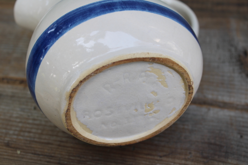 photo of chunky stoneware pitcher w/ blue bands, vintage Robinson Ransbottom pottery  #3