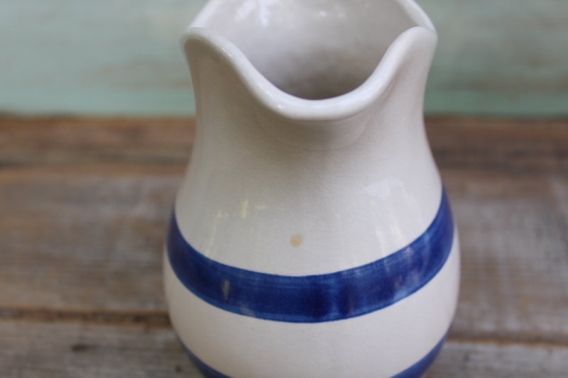 photo of chunky stoneware pitcher w/ blue bands, vintage Robinson Ransbottom pottery  #5