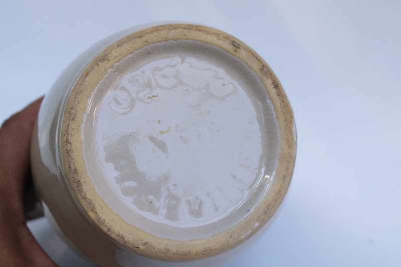 photo of chunky stoneware pottery pitcher, primitive vintage country farmhouse kitchenware #4