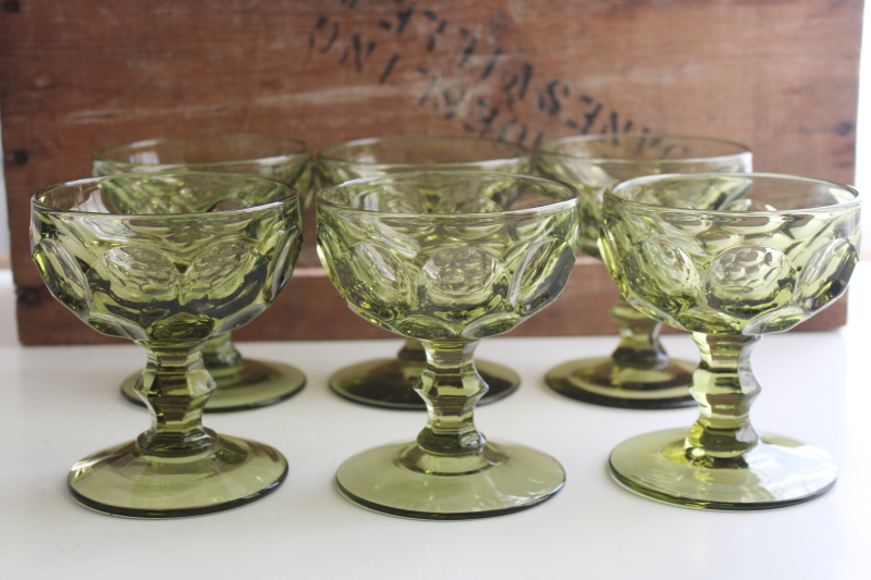 photo of chunky vintage avocado green glass champagne or cocktail glasses, Imperial provincial stemware #1