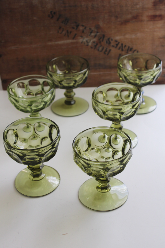 photo of chunky vintage avocado green glass champagne or cocktail glasses, Imperial provincial stemware #2