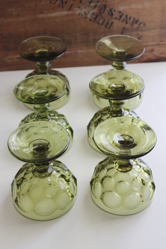 photo of chunky vintage avocado green glass champagne or cocktail glasses, Imperial provincial stemware #4