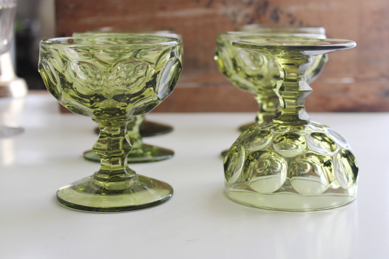 photo of chunky vintage avocado green glass champagne or cocktail glasses, Imperial provincial stemware #5