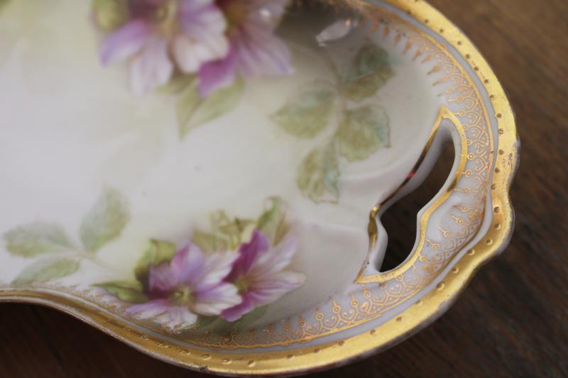 photo of circa 1900 antique German china tray, oblong dish / hand painted clematis floral #3