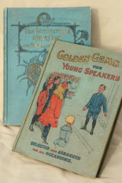 catalog photo of circa 1900 antique vintage books public speaking & orations, inspiration, speeches, poetry