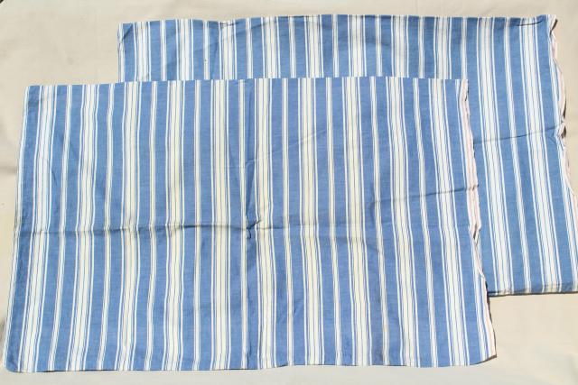 photo of circa 1900 blue striped cotton shirting pillowcases, antique vintage fabric #1