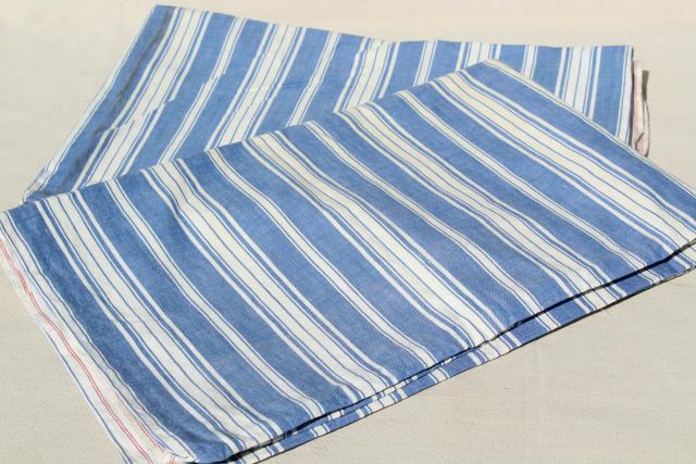 photo of circa 1900 blue striped cotton shirting pillowcases, antique vintage fabric #6