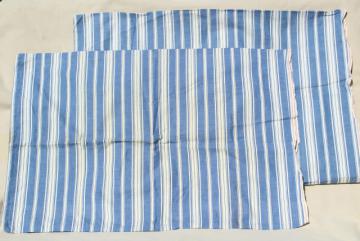 catalog photo of circa 1900 blue striped cotton shirting pillowcases, antique vintage fabric