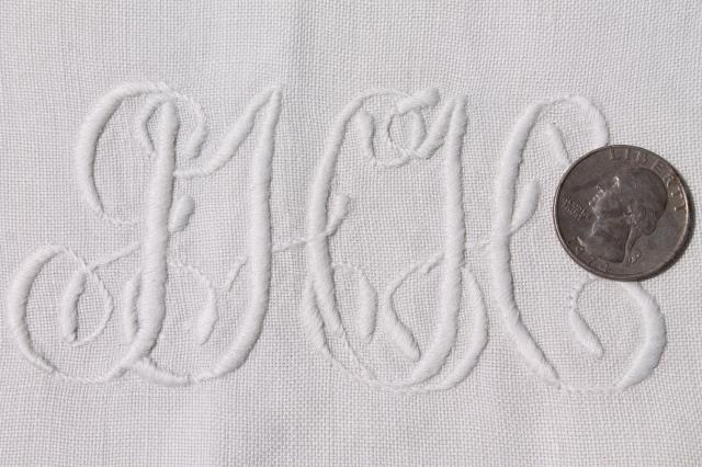 photo of circa 1900 vintage whitework embroidered hope chest linens, monogram cotton envelope bags #8