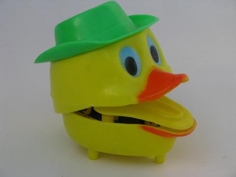 photo of clacking quacking hard plastic vintage Easter wind-up duck toy #1