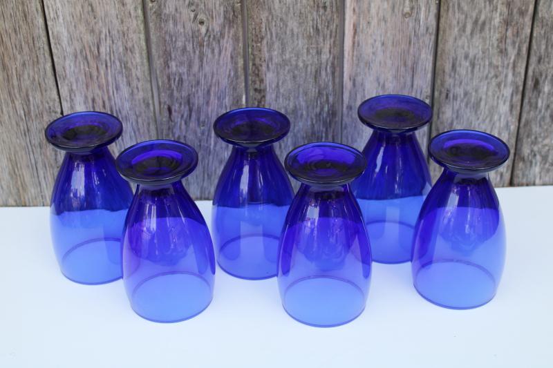 photo of classic cobalt blue glass drinking glasses, vintage set of footed tumblers #2