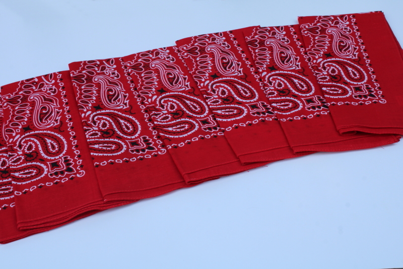 photo of classic red & white print cotton bandana handkerchiefs, new old stock  #1