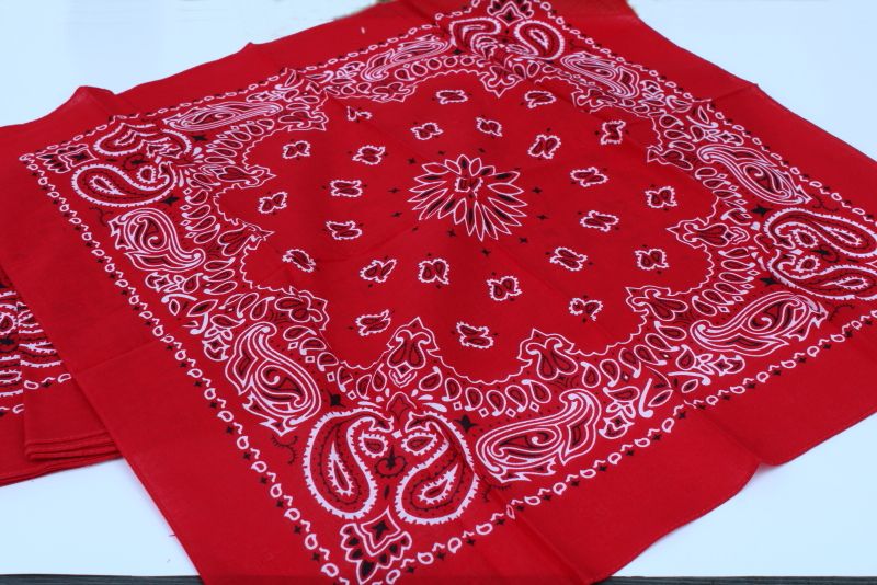 photo of classic red & white print cotton bandana handkerchiefs, new old stock #3