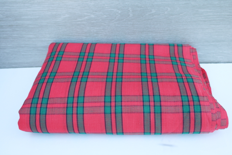 photo of classic red / green tartan plaid vintage poly cotton blend fabric, 6 yards #1