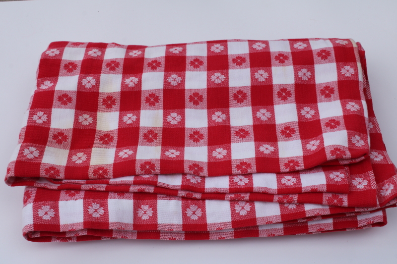 photo of classic vintage red & white checkered tablecloth, woven checked cotton fabric  #1