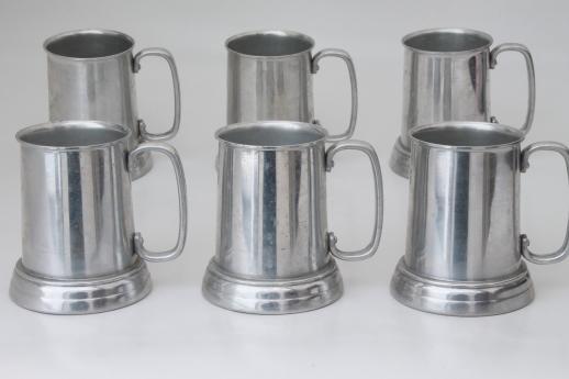 photo of clear bottom beer steins, set of six vintage pewter aluminum tavern mugs #1