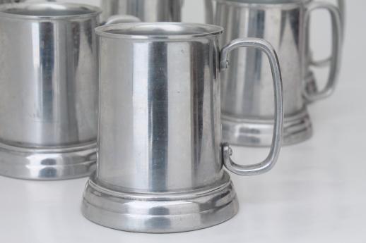 photo of clear bottom beer steins, set of six vintage pewter aluminum tavern mugs #2