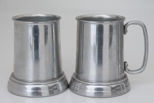 photo of clear bottom beer steins, set of six vintage pewter aluminum tavern mugs #4