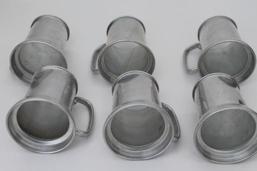 photo of clear bottom beer steins, set of six vintage pewter aluminum tavern mugs #7