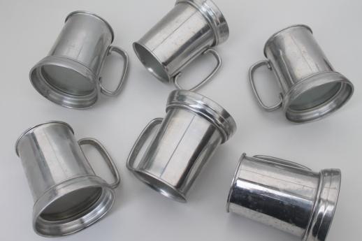 photo of clear bottom beer steins, set of six vintage pewter aluminum tavern mugs #8