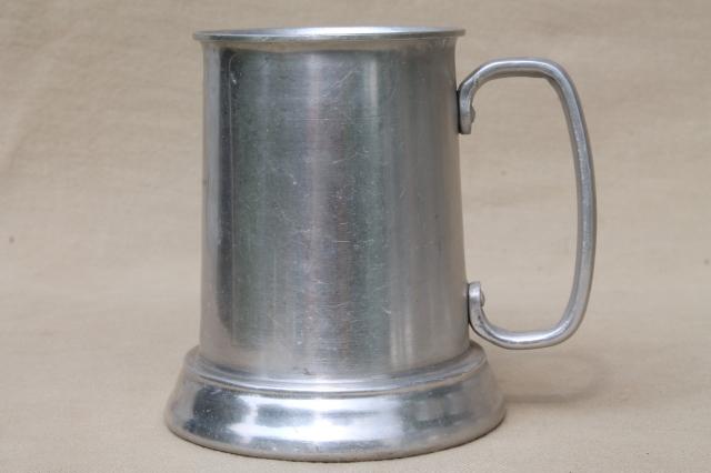 photo of clear bottom beer steins, set of six vintage pewter aluminum tavern mugs #3