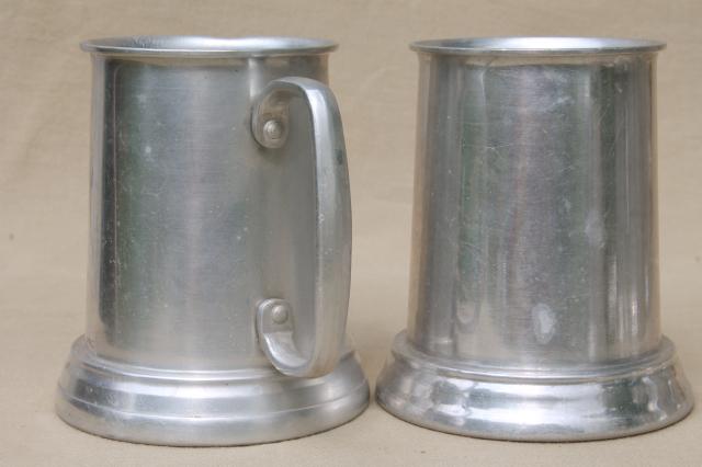 photo of clear bottom beer steins, set of six vintage pewter aluminum tavern mugs #4