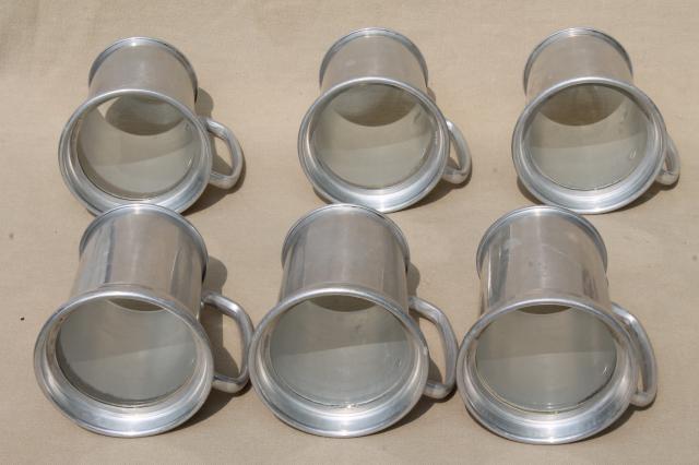 photo of clear bottom beer steins, set of six vintage pewter aluminum tavern mugs #5