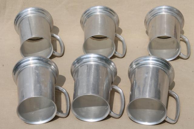 photo of clear bottom beer steins, set of six vintage pewter aluminum tavern mugs #6