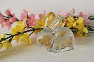 catalog photo of clear glass bunny rabbit small pressed glass figurine, vintage cottagecore spring decor 