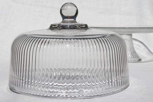 photo of clear glass cake stand, footed plate w/ ribbed glass cover in original old box #5