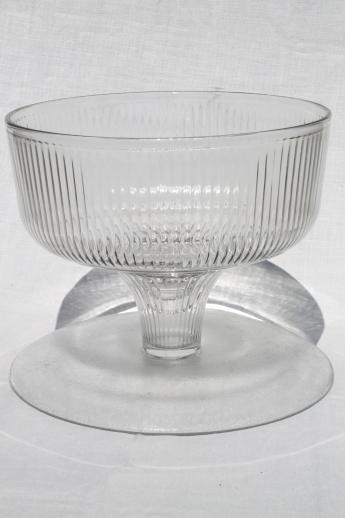 photo of clear glass cake stand, footed plate w/ ribbed glass cover in original old box #6