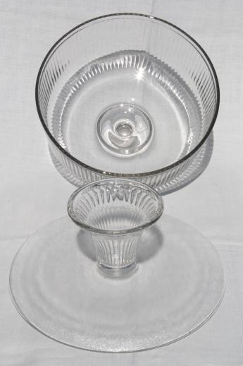 photo of clear glass cake stand, footed plate w/ ribbed glass cover in original old box #8