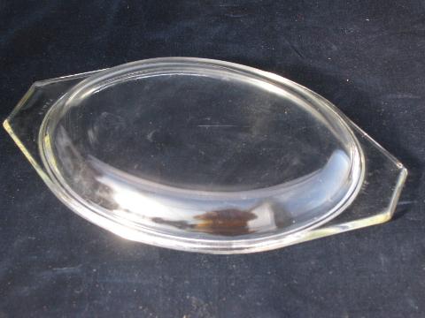 photo of clear glass vintage Pyrex lids lot, replacement covers for oval casseroles #2