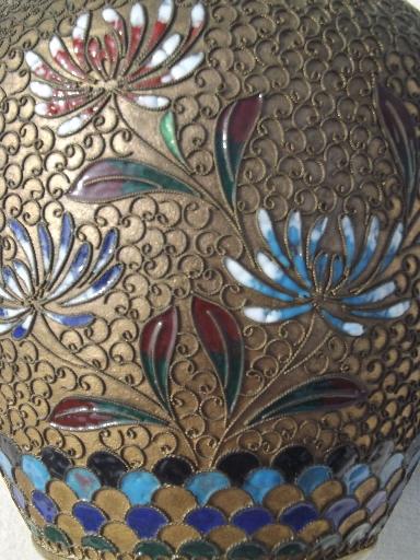 photo of cloisonne enamel brass Chinese tea caddy, old chinoiserie ginger jar  #11