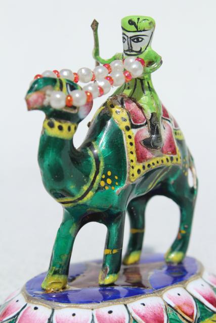 photo of cloisonne enamel metal miniatures soldiers, warriors on camels, silk road travel souvenirs #4