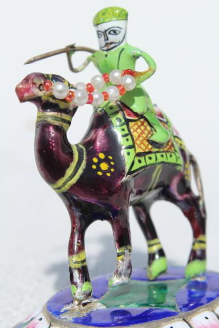 photo of cloisonne enamel metal miniatures soldiers, warriors on camels, silk road travel souvenirs #6