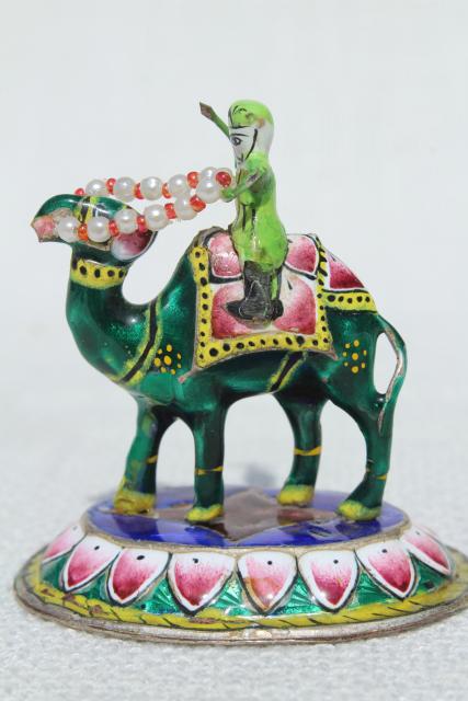 photo of cloisonne enamel metal miniatures soldiers, warriors on camels, silk road travel souvenirs #9