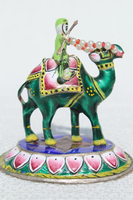 photo of cloisonne enamel metal miniatures soldiers, warriors on camels, silk road travel souvenirs #10