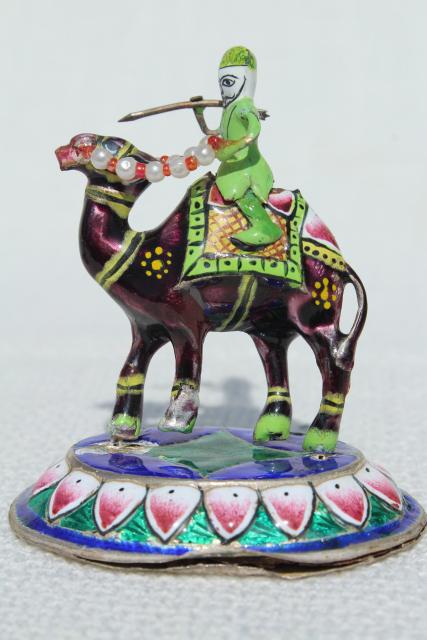 photo of cloisonne enamel metal miniatures soldiers, warriors on camels, silk road travel souvenirs #12