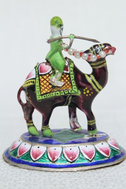 photo of cloisonne enamel metal miniatures soldiers, warriors on camels, silk road travel souvenirs #13