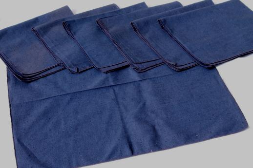 photo of cloth napkins in shades of blue & green, large lot fabric napkin sets vintage & newer #6