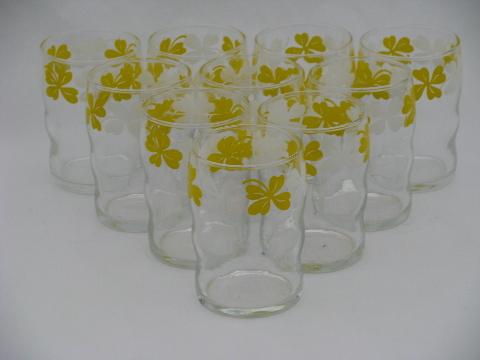 photo of clover in yellow and white, 10 vintage kitchen glass glasses #1
