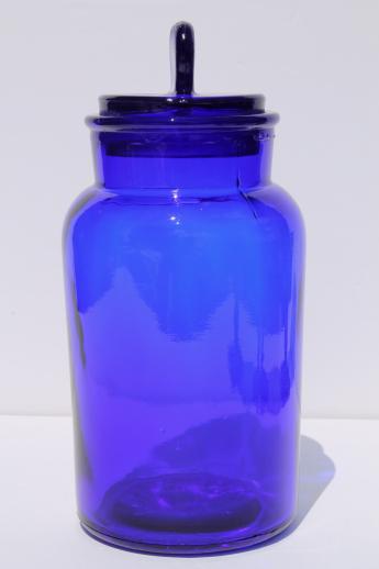 photo of cobalt blue glass bottle canister jar w/ lid, vintage glassware made in Italy #2