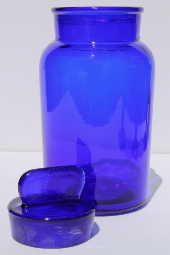 photo of cobalt blue glass bottle canister jar w/ lid, vintage glassware made in Italy #3