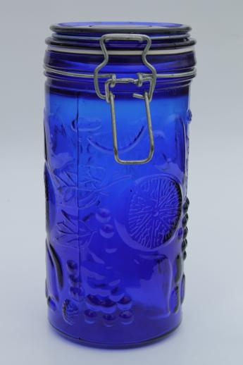 photo of cobalt blue glass canister, french style fruit jar w/ seal & hinged lid #2